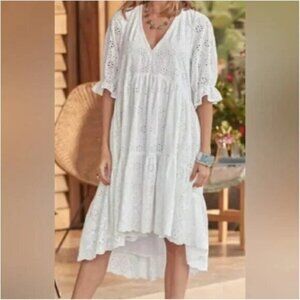Sundance Catalog Women’s Size PXL Jasmine White Eyelet Tiered Ruffle Dress
